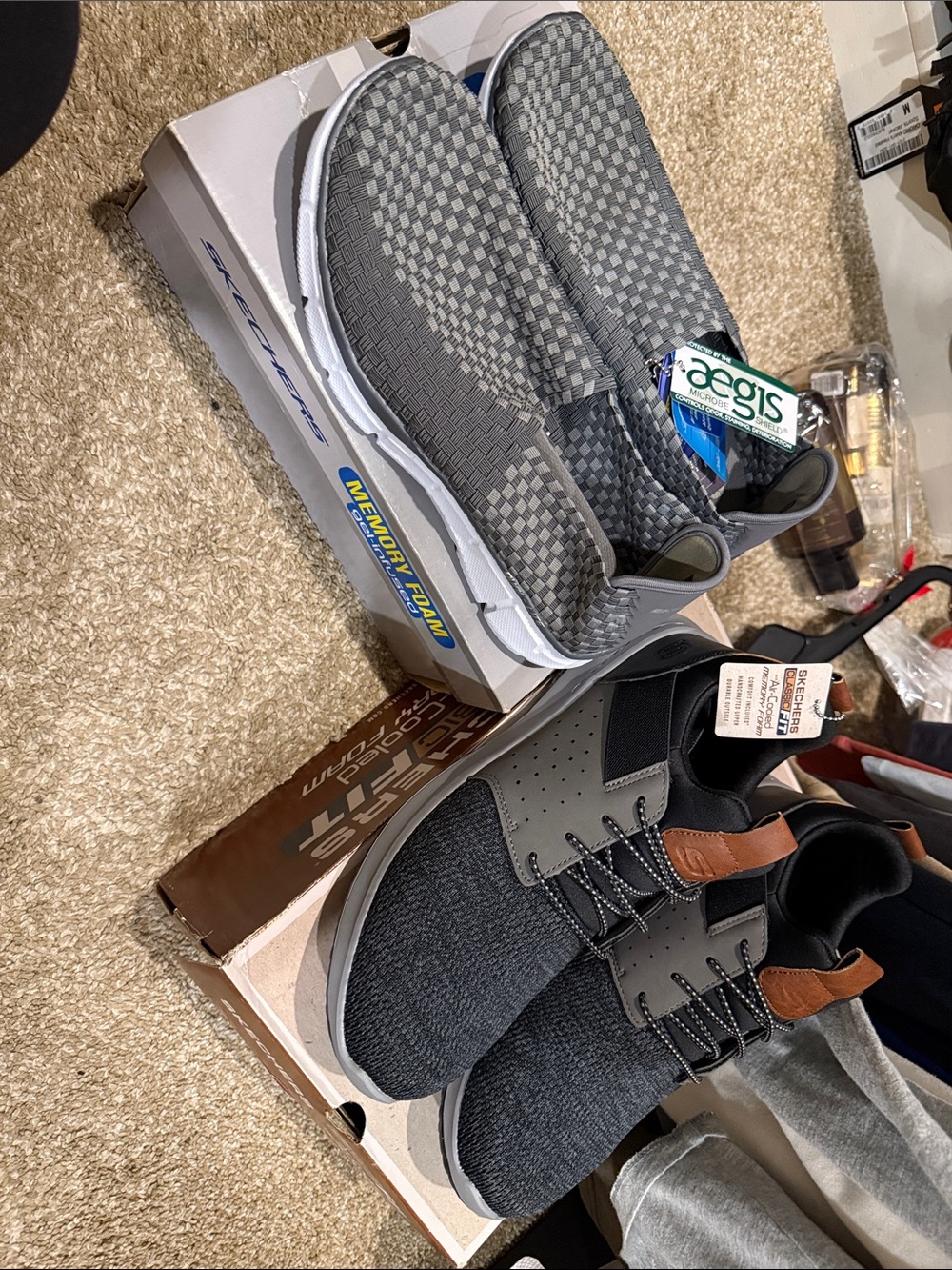 Skechers Men’s Gray Woven Slip-On & Charcoal Lace-Up Sneakers